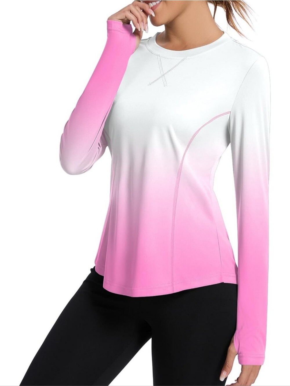 Avoogue Women UPF 50+ UV Long Sleeve Shirt Thumb Holes Workout Sun Shirt Pink